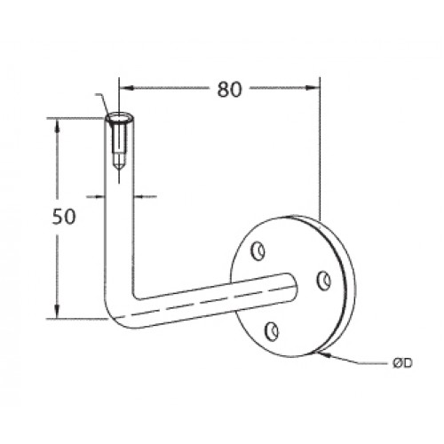 Handrail Wall Bracket-Drilled Back Plate-No Saddle-Grade 316  